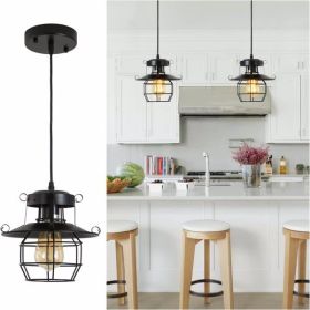 Vintage Farmhouse Pendant Light Rustic Metal Caged Pendant Lights Black Cage Hanging Lamp for Kitchen Island Entryway Bedrooms Living Room Barn