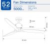 52 in. Modern Farmhouse Ceiling Fan with 3 Solid Wood Blades, DC Reversible Motor without Light