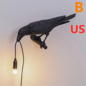 Creative Auspicious Bird Resin Wall Lamp Decoration (Color: Black, Style-Model: B-US)