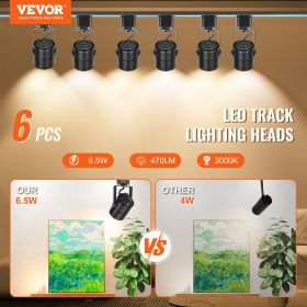 VEVOR LED Track Lighting Heads, 6.5W 3000K 470lm Warm White, Dimmable H Type Track Light Head, CRI85+ True Color Rendering Adjustable Tilt Angle Track (Packs: 6 Packs)