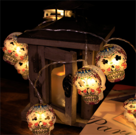 Halloween Battery Remote Control USB LED String Lights (Option: New flower skull-6meters 40lights color)