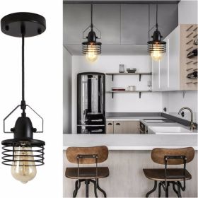 Industrial Black Pendant Light Metal Cage Pendant Lights Dining Room Hanging Lighting for Kitchen Island Living Room Bedroom Entryway Barn Farmhouse (Color: as picture)